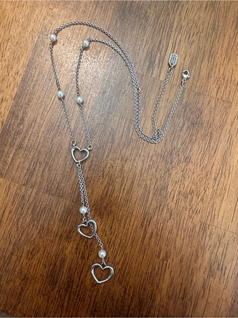 James Avery RETIRED Silver Heart Lariat Necklace with Pearled Accents - Picture 3 of 3